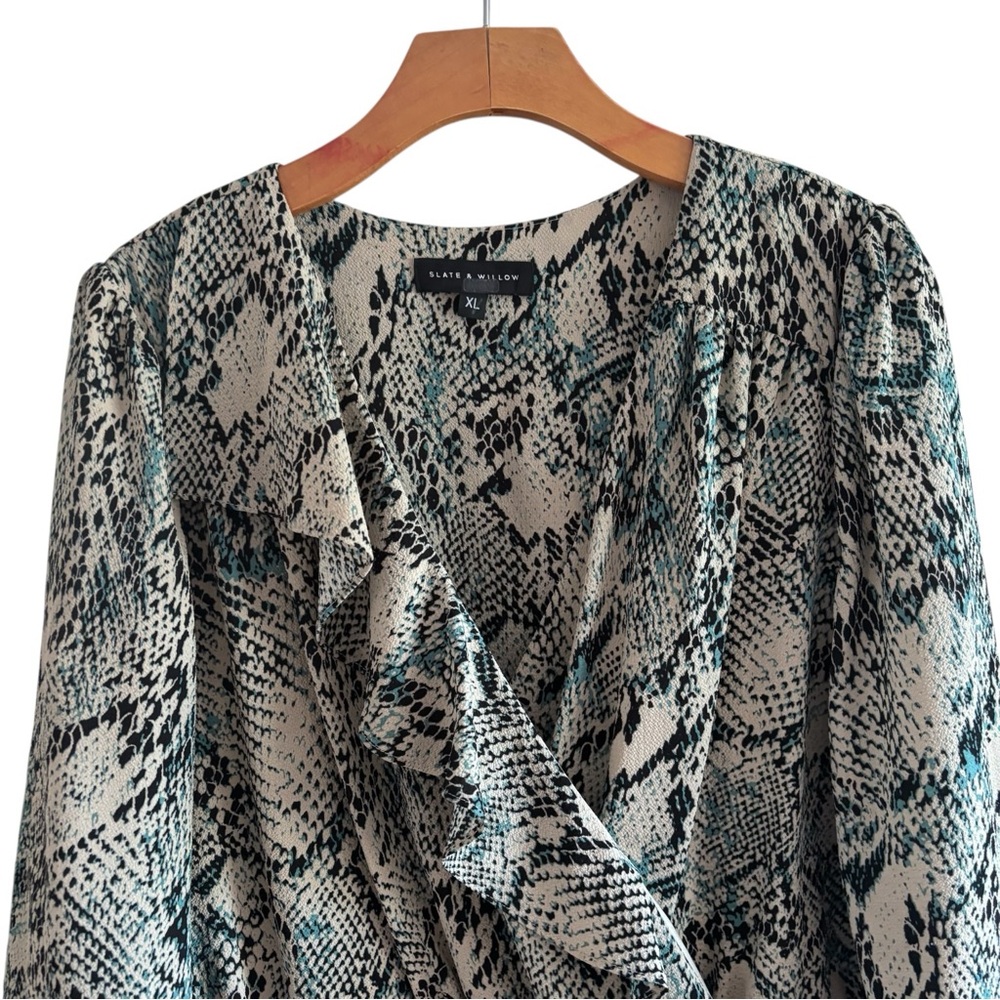 SLATE & WILLOW Phyton Printed Surplice Wrap Dress Xl - Picture 3 of 14